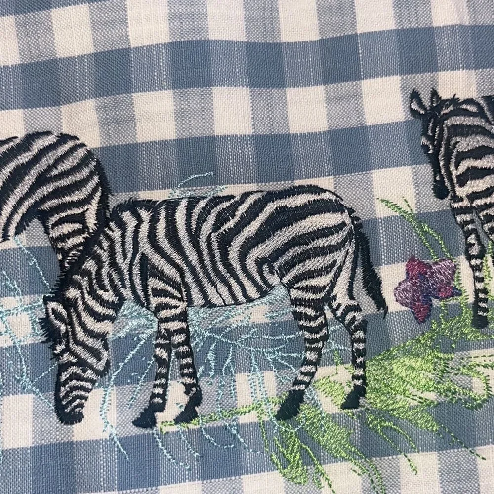 Set of two Blue Checkered Gingham Placement with Ruffles & Embroidery- 19”/14.5”